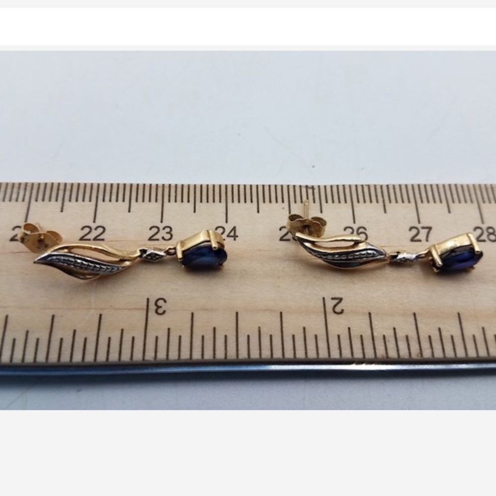 Preloved Solid 10k Blue Spinel Dangle Earrings - image 4